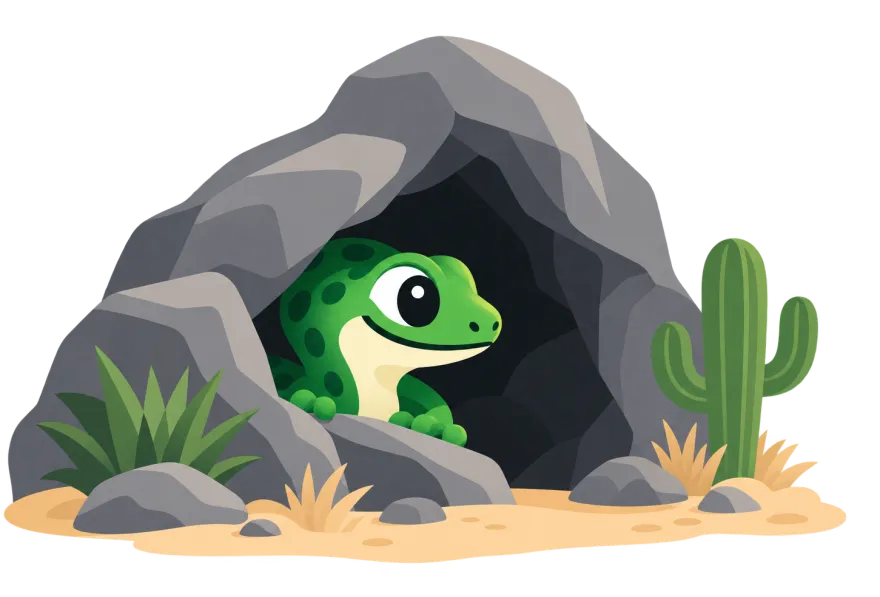 Dealizard peeking out of a rocky cave